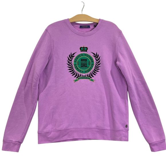 Scotch and Soda Amsterdam Couture Purple Crewneck Logo Embroidered Sweatshirt L - Picture 2 of 10